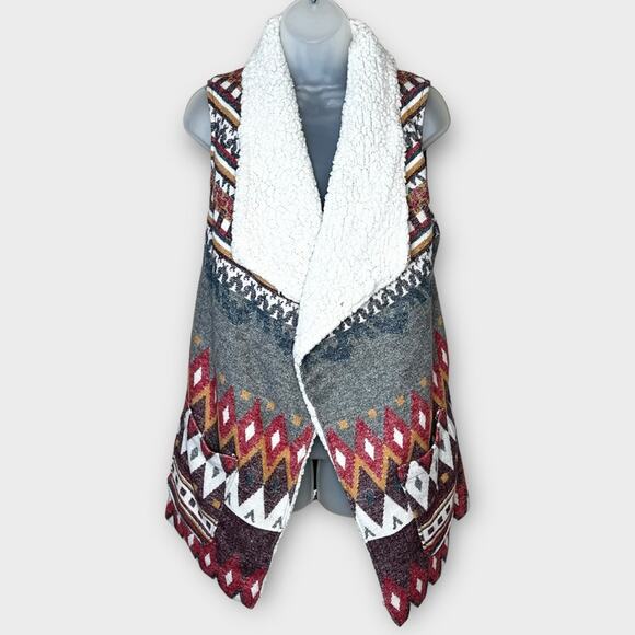 ME JANE Southwestern Sherpa lined wool blend vest size small tribal boho - Picture 1 of 4